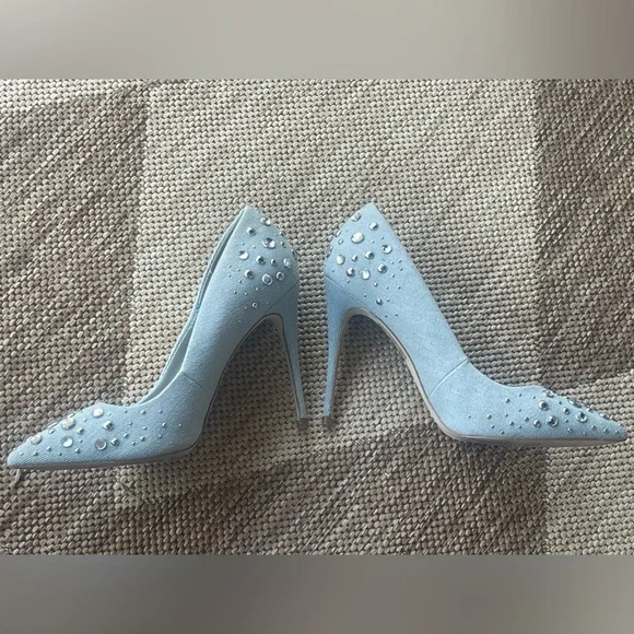 ALDO Elegant Blue Embellished Women's denimHeels size 7 - Picture 7 of 16